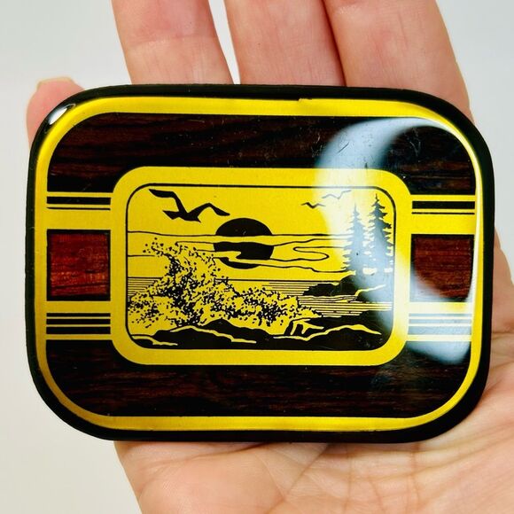 Vintage 70s/80s Harmony Metals Wooden Inlay and Solid Brass Western Belt Buckle - Picture 3 of 8